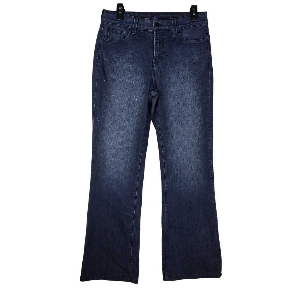 NYDJ Bootcut Jeans Womens 10 Blue Rhinestone Embellished Denim Stretch USA Made